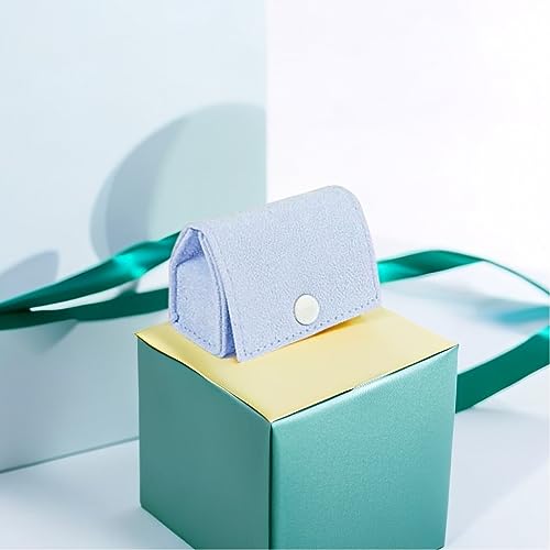 Light Blue Compact Velvet Ring Box with Plush Interior