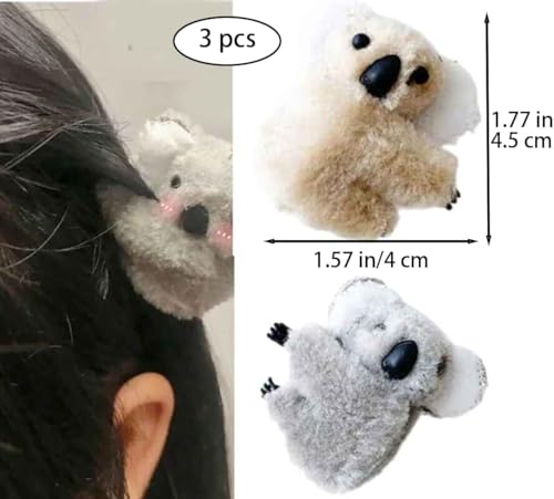 Plush Koala Hair Claw Clips Set of 3 Cute Cartoon Mini Hair Barrettes