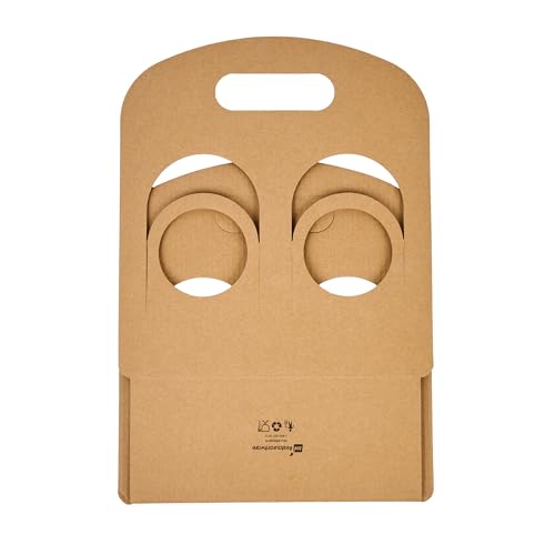 Restaurantware Bio Tek Drink Carriers 100 Disposable Cup Carriers With Handles - Holds 2 Cups For Delivery Or To Go Kraft Paper Drink Holders Built-In Handle Fits Multiple Beverages