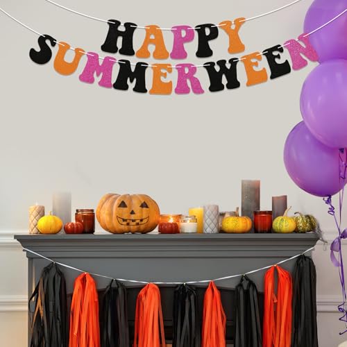 Happy Summerween Glitter Banner - Summer Halloween Party Decorations