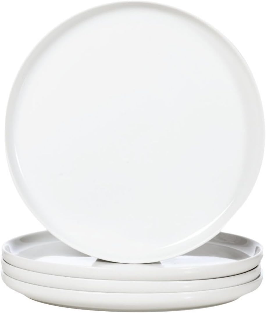 WishDeco White Dinner Plates Set of 4 - 10.5-Inch Ceramic Dining Plates | Microwave & Dishwasher Safe