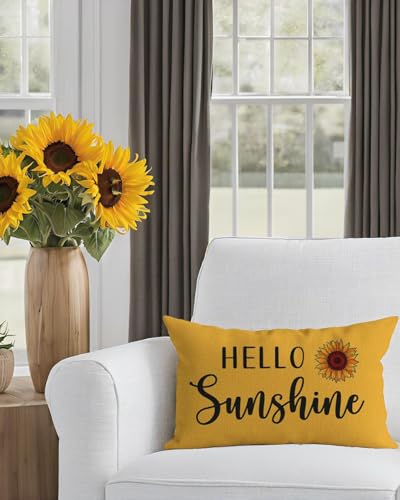PANDICORN Yellow Throw Pillow Cover 12x20 | Hello Sunshine Sunflower Decor