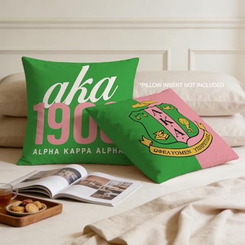 AKA 1908 Sorority Sister Throw Pillow Covers - Set of 2, Pink & Green