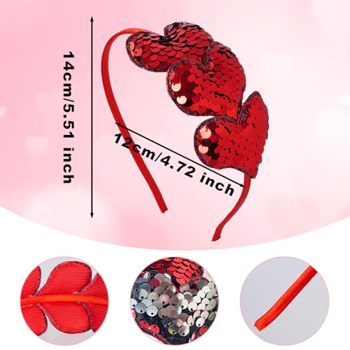 SUMERSHA Red Sequin Heart Headband Glitter Love Hair Band for Women