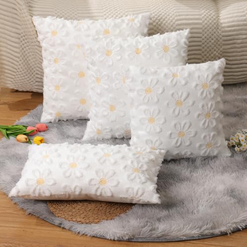 Daisy Spring Pillow Covers 18x18 inch Set of 2 - Soft Plush Polyester