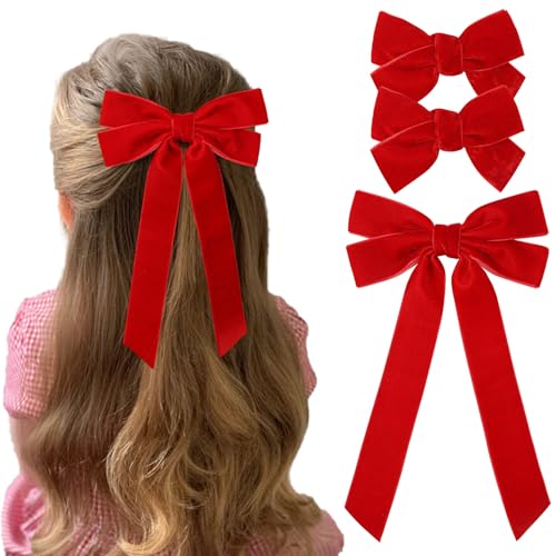 Aileam Red Velvet Hair Bows 3-Piece Set with Alligator Clips