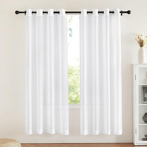 NICETOWN White Sheer Curtains 72" Long - Ring Top Voile Drapes (Set of 2)