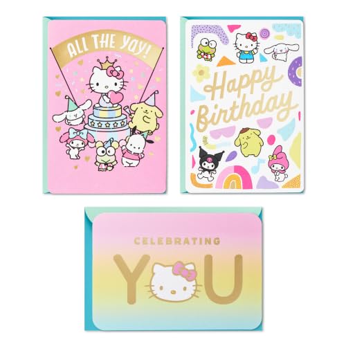 Hello Kitty Birthday Cards Set for Kids - 3 Unique Designs