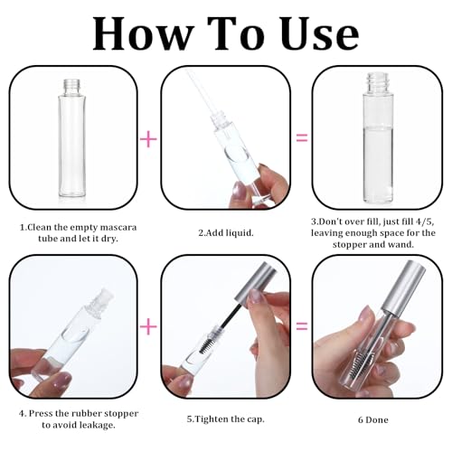 Eldraqth 6-Pack Empty Mascara Tubes with Wands 10ml Refillable Containers