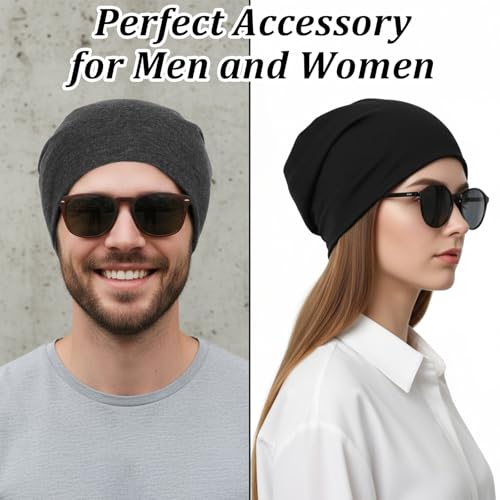 2 Pieces Unisex Lightweight Slouchy Beanie for Men Women, Fashion Style Soft Hip-Hop Caps, Breathable Night Sleeping Hat Skull Caps for All Seasons