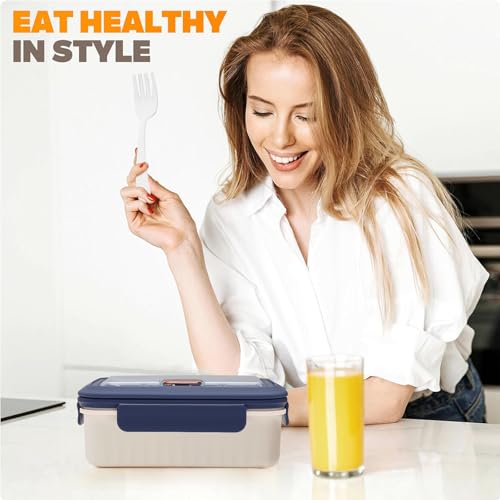 AYauGamA 3-Compartment Bento Lunch Box - 1100ml Leak-Proof Container (Blue)