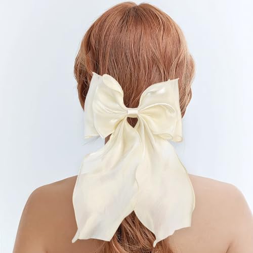 5-Pack Silk Yarn Long Tail Hair Bow Clips French Ribbon Barrette