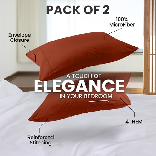 Queen Size Pillow Cases Set of 2 - Ultra Soft Microfiber Orange Covers