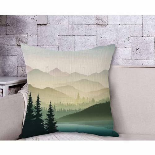 AOYEGO Mountain Forest Lake Landscape Throw Pillow Cover 18x18 Inch Cotton Linen Decor