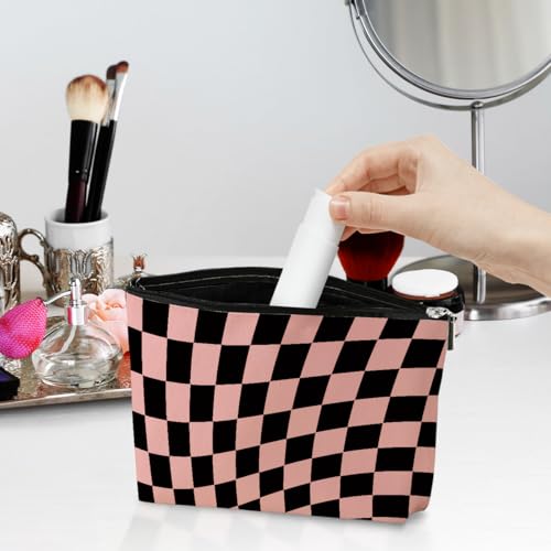 4 Pack Colorful Checkered Makeup Bag Cotton Linen Travel Toiletry Pouch