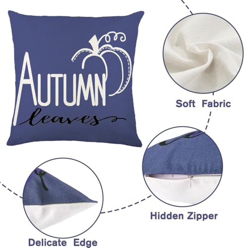 Fall Set of 4 18x18 Inch Decorative Pillow Covers with Pumpkins Leaves Polka Dots