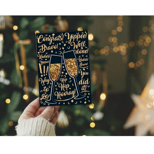 Elegant Congratulations Card with Glitter Champagne Glasses