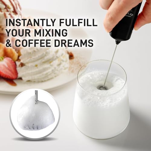 Zulay Mini & Mighty Milk Frother Wand – Black Portable Handheld Coffee Foam Maker