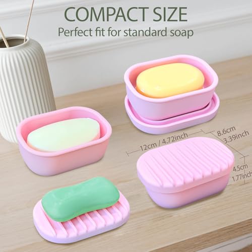 Leakproof Silicone Travel Soap Case with Drainage Layer - Pink