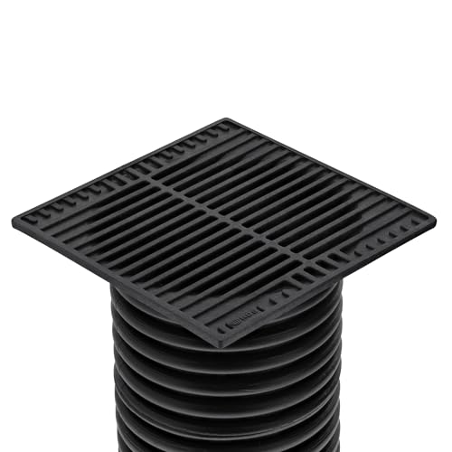 NDS 9-Inch Square Drain Grate for 6-Inch Pipes, Block Leaves & Debris, Black