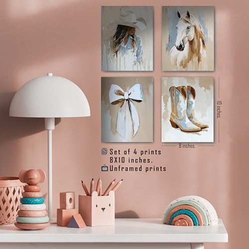 Cowgirl Wall Art Prints Set of 4 – Unframed Western Decor 8x10