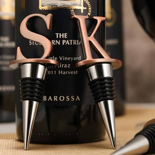 SANDAO Initial Letter Wine Stopper - Bronze Monogram Silicone Bottle Saver