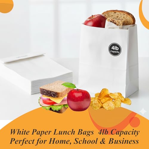 White Paper Lunch Bags - 4lb Capacity, 50 Count for Cookies & Snacks
