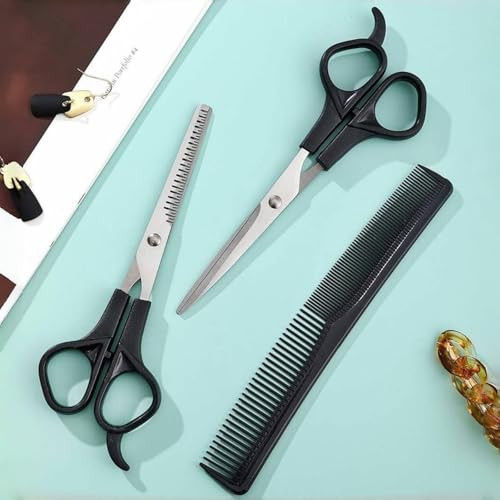 TIKIYOUN Professional 6.7-Inch Black Hair Cutting Shears Set with Thinning Scissors and Comb