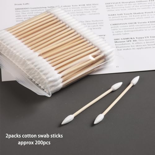 Pointed Tip Cotton Swabs with Wood Sticks 200pcs Precision Makeup and Nail Polish Corrector Buds