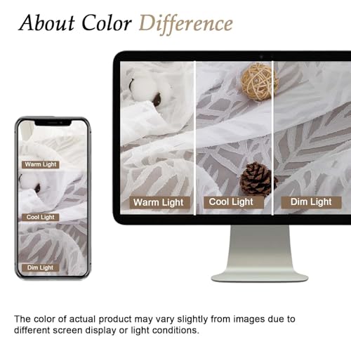 Short White Sheer Curtains 24" Length, 2 Panels with Jacquard Design