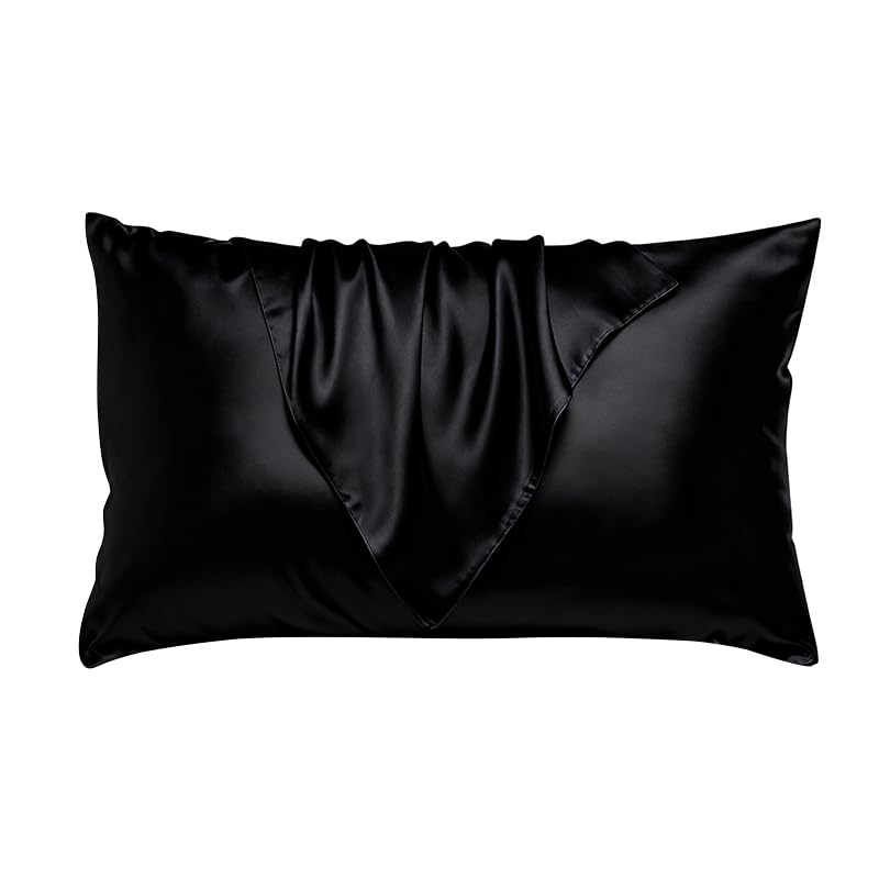 OHOO Satin Pillowcase Set, Standard Size (20x26), Envelope Closure, Black