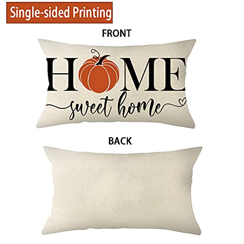 Home Sweet Home Pumpkin Lumbar Throw Pillow Cover, 12x20 Farmhouse Decor