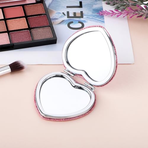 Mabor Heart Shaped Compact Pocket Mirror - 1x/2x Magnifying Pink Purse Vanity Mirror