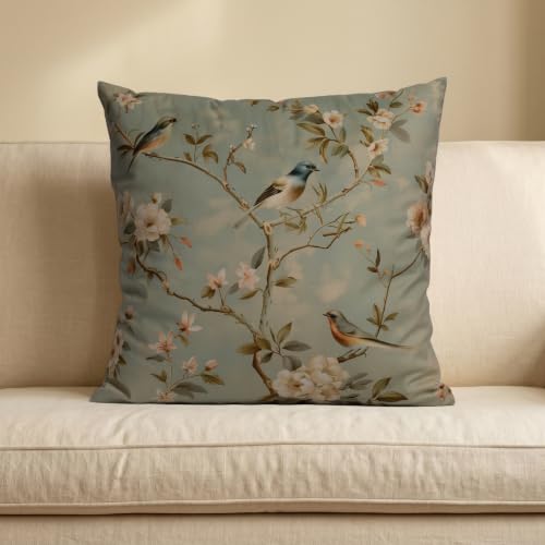 Vintage Chinoiserie Velvet Pillow Cover, 18x18 inches – Bird Floral Design