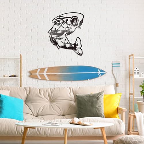 Bnesi Metal Fish Wall Decor, Black Fishing Scene Art for Home Bathroom