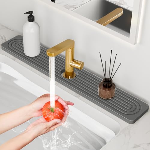 Dark Gray Diatomite Stone Faucet Mat 23.7" x 4" - Super Absorbent, Quick Drying