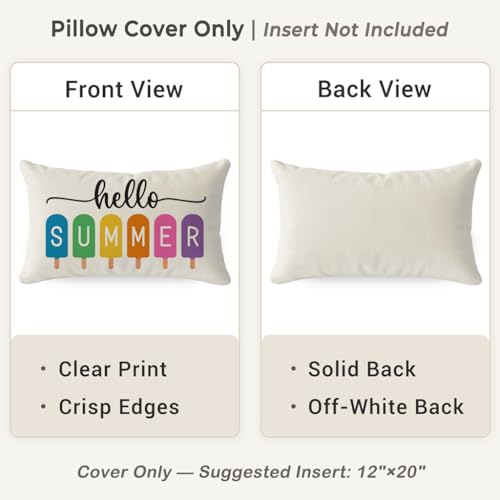 PANDICORN Summer Throw Pillow Cover 12x20 Inches - Popsicle Beach Decor