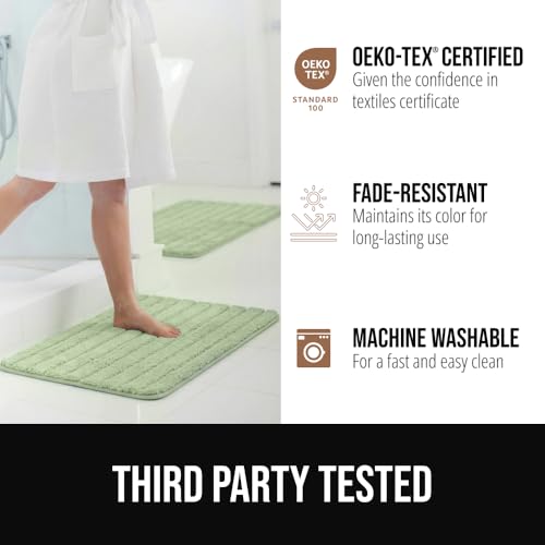 Gorilla Grip Sage Memory Foam Bath Mat, 24x16, Textured Backing