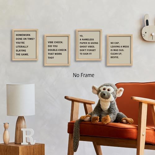 Funny Classroom Wall Art Prints - Beige Trendy Poster Set of 4 (8x10)