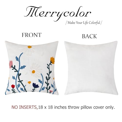 Merrycolor Floral Embroidered Pillow Cover 18x18 Cotton Canvas