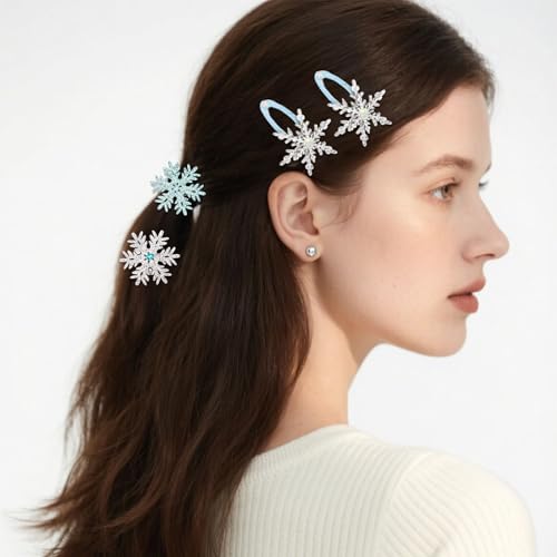 WHAVEL 6PCS Snowflake Hair Clips Blue White Christmas Hair Accessories