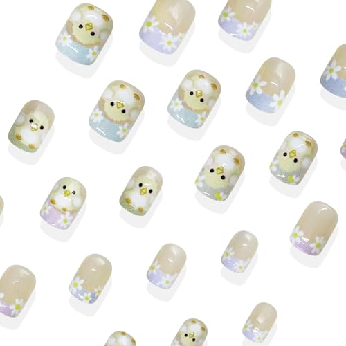 GRITOSE Easter Press on Nails Colorful French Tip False Nails