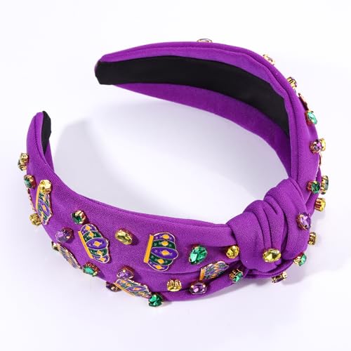 Mardi Gras Crown Headband Purple Crystal Jeweled Carnival Hairband