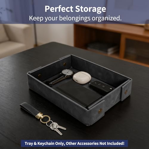 Black SITHON Leather Valet Tray for Men - Premium PU Catchall Organizer