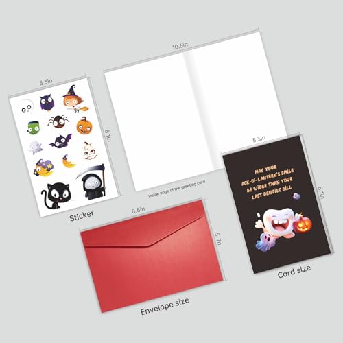 Funny Halloween Dentist Greeting Card with Envelope and Sticker, 5.3x8