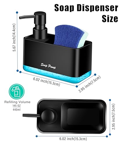Eavida Black Dish Soap Dispenser with Sponge Holder - 2-in-1