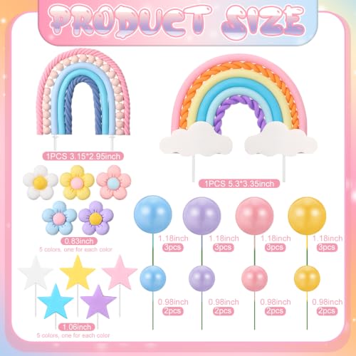 Rainbow Cake Toppers Set - 32 Pcs Boho Decorations for Parties