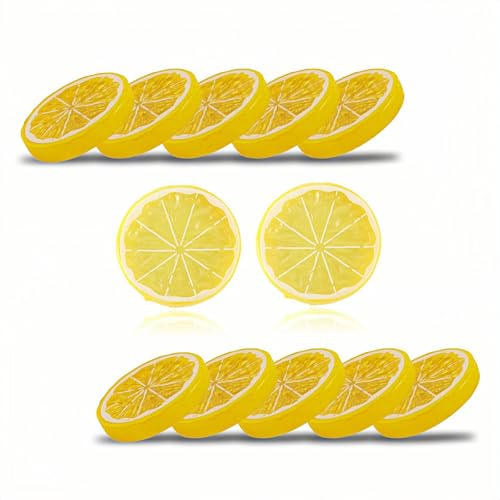 Set of 12 Realistic 2-Inch Artificial Lemon Slices for Decor