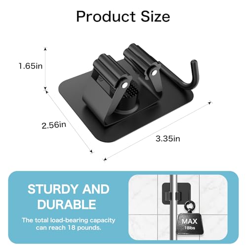 Nacena 4 Pack No Drill Self-Adhesive Broom Mop Holder - Heavy Duty Organizer for Kitchen & Garage