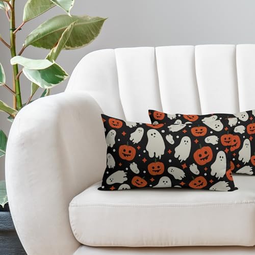 Robvobe Halloween Pillow Covers Set of 2 - Cute Ghost & Pumpkin Design, 12x20in